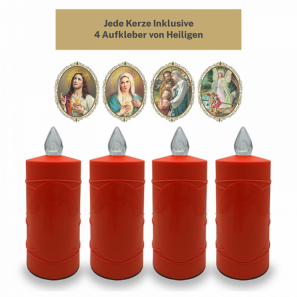 AROBA LED grave candle memorial light – flickering effect like a real candle – long burning time up to 120 days – reusable cemetery candle remembrance candle eternal candle – RED – MIXED SAINTS Sticker Set