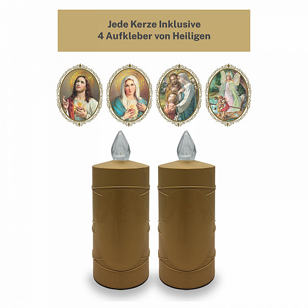 AROBA LED grave candle memorial light – flickering effect like a real candle – long burning time up to 120 days – reusable cemetery candle remembrance candle eternal candle – GOLD – MIXED SAINTS Sticker Set