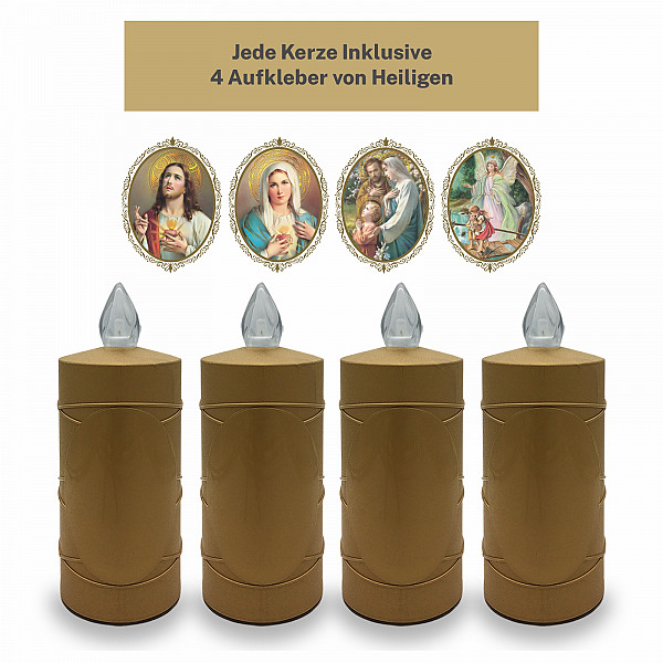 AROBA LED grave candle memorial light – flickering effect like a real candle – long burning time up to 120 days – reusable cemetery candle remembrance candle eternal candle – GOLD – MIXED SAINTS Sticker Set