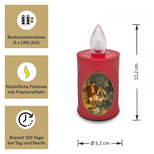 AROBA LED WEIHNACHTSKERZE - mit Flackereffekt wie echte Kerze - lange Brenndauer bis 120 Tage - wiederverwendbar - Christmas - rot mit Weihnachtsmotiv