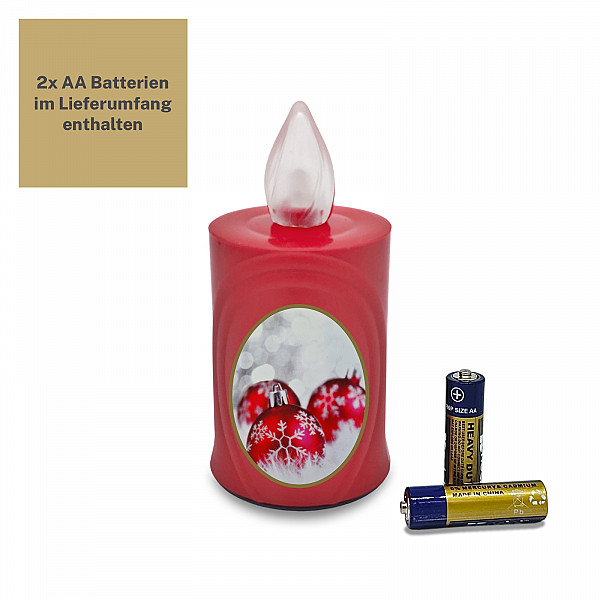 AROBA LED WEIHNACHTSKERZE - mit Flackereffekt wie echte Kerze - lange Brenndauer bis 120 Tage - wiederverwendbar - Christmas - rot mit Weihnachtsmotiv
