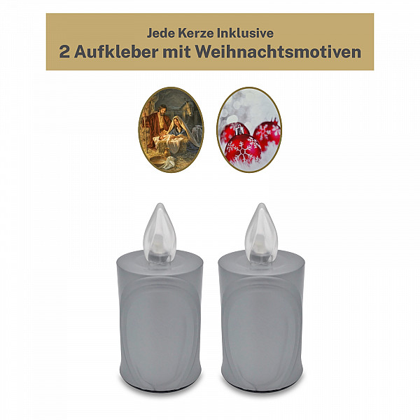 AROBA LED CHRISTMAS CANDLE – with flickering effect like a real candle – long burning time up to 120 days – reusable – Christmas – SILVER – CHRISTMAS Sticker Set