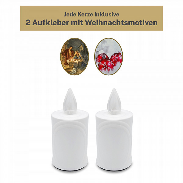 AROBA LED WEIHNACHTSKERZE - mit Flackereffekt wie echte Kerze - lange Brenndauer bis 120 Tage - wiederverwendbar - Christmas - weiß mit Weihnachtsmotiv