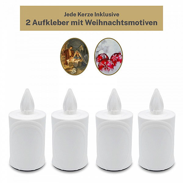 AROBA LED WEIHNACHTSKERZE - mit Flackereffekt wie echte Kerze - lange Brenndauer bis 120 Tage - wiederverwendbar - Christmas - weiß mit Weihnachtsmotiv
