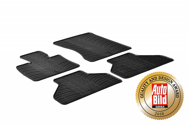 Design Gummi Fußmatten passend für BMW X5 E70, X5M, M50d BJ. 03.2007-09.2013 4 tlg mit erhöhtem Rand Farbe Schwarz Gummimatten Automatten passgenau