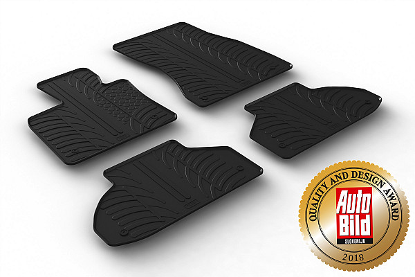 Design Gummi Fußmatten passend für BMW X6 F16, X6M F86, M50d BJ. 12.2014-06.2019 4 tlg mit erhöhtem Rand Farbe Schwarz Gummimatten Automatten passgenau