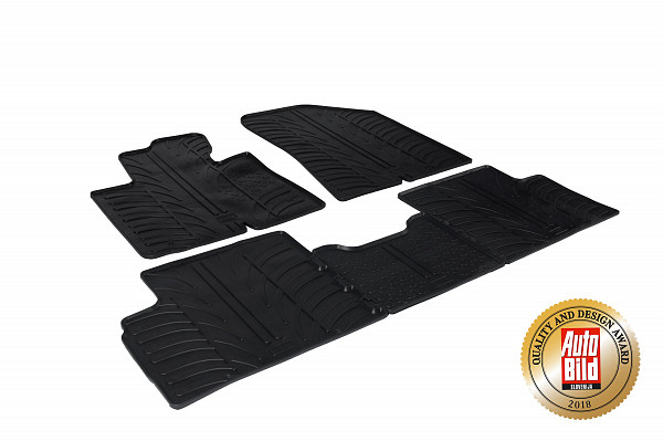 Custom Fit Rubber Floor Mats Compatible With Kia Carens 06.2013-09.2016 4 Pcs Set, With Raised Edge, Award Winning Design, Black Colour, Precision-Fit Rubber Car Mats
