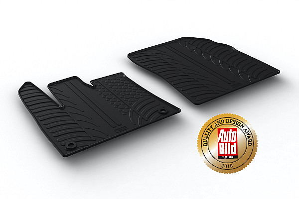 Design Gummi Fußmatten passend für Peugeot Partner (Kastenwagen) mit ovalen Befestigungspunkten ab BJ. 09.2018-> 2 tlg mit erhöhtem Rand Farbe Schwarz Gummimatten Automatten passgenau