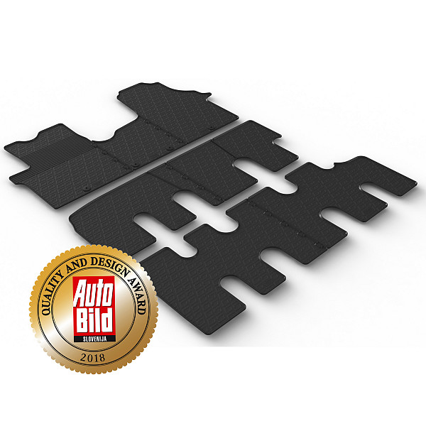 Custom Fit Rubber Floor Mats Compatible With Renault Trafic Passenger For 2nd Row 09.2014-> 3 Pcs Set, With Raised Edge, Award Winning Design, Black Colour, Precision-Fit Rubber Car Mats