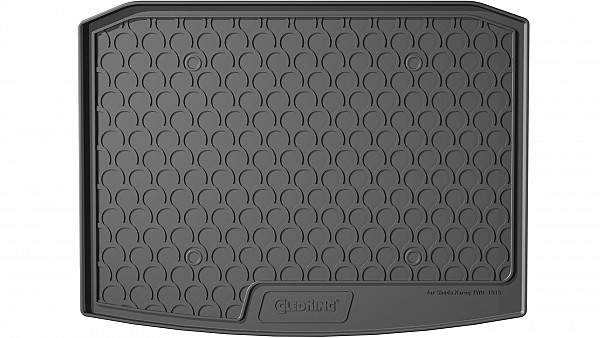 Design Kofferraumwanne kompatibel mit Skoda Karoq ohne Allrad ab BJ. 11.2017-> für unteren (tiefen) Ladeboden (mit oder ohne Notrad), nicht für Allrad Kofferraummatte passgenau mit erhöhtem Rand