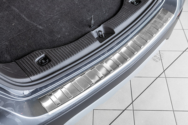 Stainless Steel Rear Bumper Protector Compatible With Opel Mokka X 07.2016-06.2019 Rearguard, Tailored Fit Bumper Guard,  Loading Edge Protector- Colour Polished Stainless Steel (Chrome)
