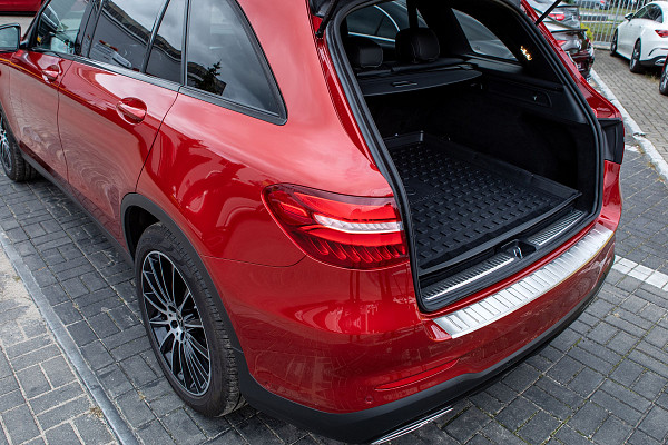 Stainless Steel Rear Bumper Protector Compatible With Mercedes Benz GLC (also for AMG) 09.2015-04.2019 Rearguard, Tailored Fit Bumper Guard,  Loading Edge Protector- Colour Brushed Stainless Steel
