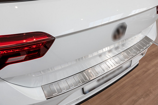 Stainless Steel Rear Bumper Protector Compatible With Volkswagen T-Roc 11.2017-> Rearguard, Tailored Fit Bumper Guard,  Loading Edge Protector- Colour Brushed Stainless Steel