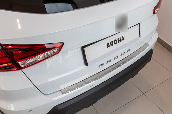 Edelstahl Ladekantenschutz passend für Seat Arona ab BJ. 11.2017> Stoßstangenschutz passgenau mit Abkantung V2A Gebürstet