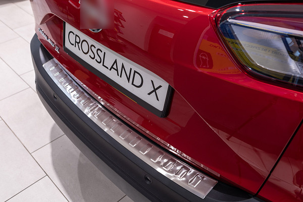 Edelstahl Ladekantenschutz passend für Opel Crossland X BJ. 6.2017-7.2024 Stoßstangenschutz passgenau mit Abkantung V2A Gebürstet