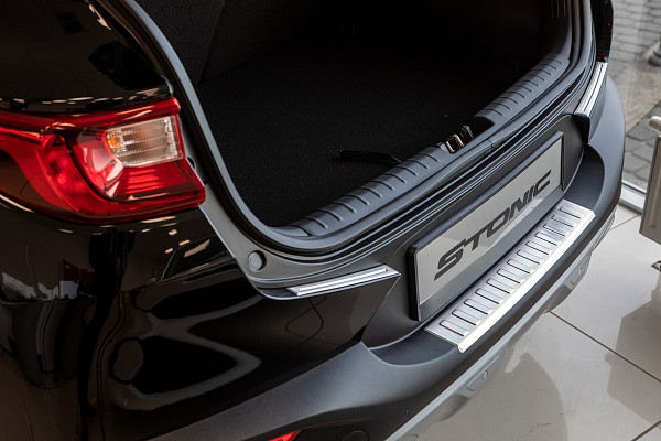 Stainless Steel Rear Bumper Protector Compatible With Kia Stonic 09.2017-> Rearguard, Tailored Fit Bumper Guard,  Loading Edge Protector- Colour Brushed Stainless Steel