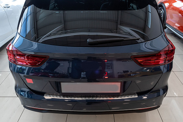 Stainless Steel Rear Bumper Protector Compatible With Kia Ceed Sportswagon (Estate) 09.2018-> Rearguard, Tailored Fit Bumper Guard,  Loading Edge Protector- Colour Brushed Stainless Steel