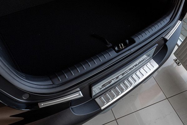 Stainless Steel Rear Bumper Protector Compatible With Kia Stonic 09.2017-> Rearguard, Tailored Fit Bumper Guard,  Loading Edge Protector- Colour Brushed Stainless Steel