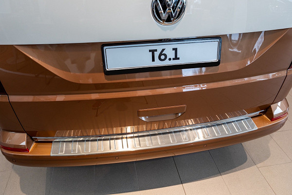 Stainless Steel Rear Bumper Protector Compatible With Volkswagen T6.1 Multivan, Transporter, California, Caravelle 10.2019-04.2024 Rearguard, Tailored Fit Bumper Guard,  Loading Edge Protector- Colour Brushed Stainless Steel