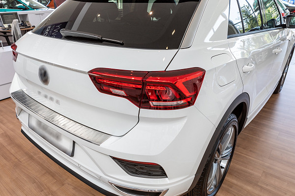 Stainless Steel Rear Bumper Protector Compatible With Volkswagen T-Roc 11.2017-> Rearguard, Tailored Fit Bumper Guard,  Loading Edge Protector- Colour Brushed Stainless Steel