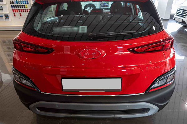 Stainless Steel Rear Bumper Protector Compatible With Hyundai Kona & Kona Electric 10.2017-02.2023 Rearguard, Tailored Fit Bumper Guard,  Loading Edge Protector- Colour Polished Stainless Steel (Chrome)