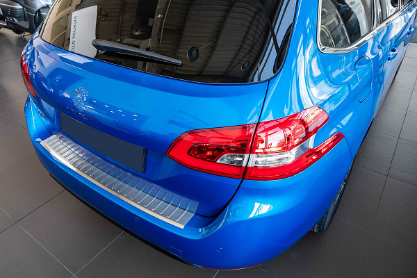 Stainless Steel Rear Bumper Protector Compatible With Peugeot 308 SW (Estate) 03.2014-06.2021 Rearguard, Tailored Fit Bumper Guard,  Loading Edge Protector- Colour Polished Stainless Steel (Chrome)