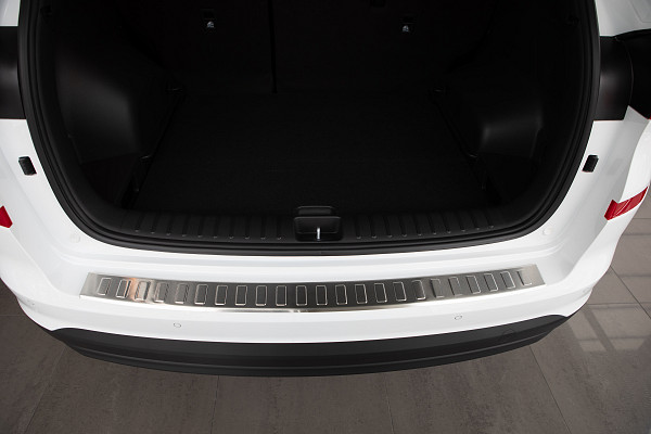 Edelstahl Ladekantenschutz passend für Hyundai Tucson (Facelift) BJ. 8.2018-11.2020 Stoßstangenschutz passgenau mit Abkantung V2A Schwarz Spiegelglanz (Black Chrome)