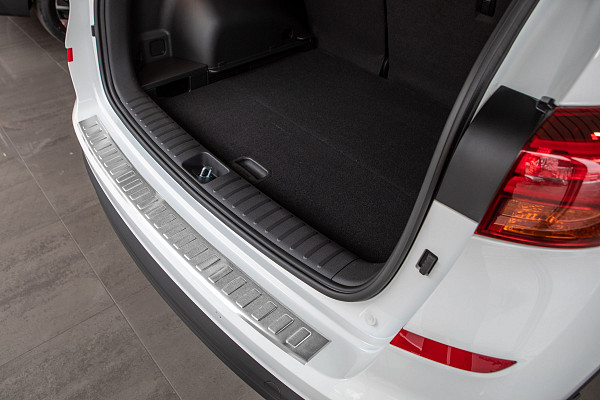 Stainless Steel Rear Bumper Protector Compatible With Hyundai Tucson 07.2015-07.2018 Rearguard, Tailored Fit Bumper Guard,  Loading Edge Protector- Colour Dark Grey Brushed Stainless Steel