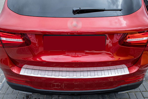 Stainless Steel Rear Bumper Protector Compatible With Mercedes Benz GLC (also for AMG) 09.2015-04.2019 Rearguard, Tailored Fit Bumper Guard,  Loading Edge Protector- Colour Brushed Stainless Steel