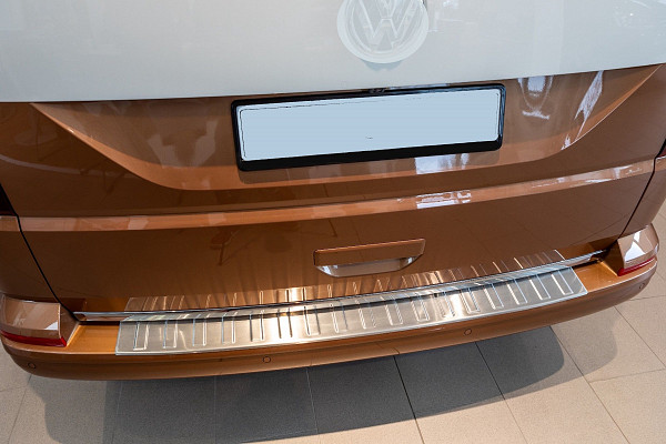 Edelstahl Ladekantenschutz passend für Volkswagen T6 Multivan, Transporter, California, Caravelle BJ. 6.2015-9.2019 Stoßstangenschutz passgenau mit Abkantung V2A Hochglanz Poliert (CHROM)