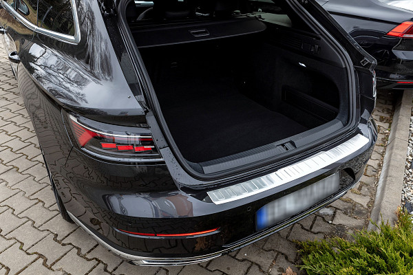Edelstahl Ladekantenschutz passend für Volkswagen Arteon Shooting Brake ab BJ. 11.2020> (nicht für R/R Line)  Stoßstangenschutz passgenau mit Abkantung V2A Hochglanz Poliert (CHROM)