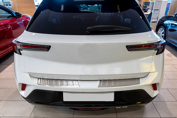 Stainless Steel Rear Bumper Protector Compatible With Opel Mokka II 01.2021-> Rearguard, Tailored Fit Bumper Guard,  Loading Edge Protector- Colour Dark Grey Brushed Stainless Steel