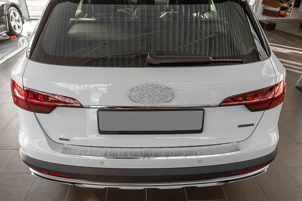 Stainless Steel Rear Bumper Protector Compatible With Audi A4 Avant (Estate) B9 10.2015-> Rearguard, Tailored Fit Bumper Guard,  Loading Edge Protector- Colour Dark Grey Brushed Stainless Steel