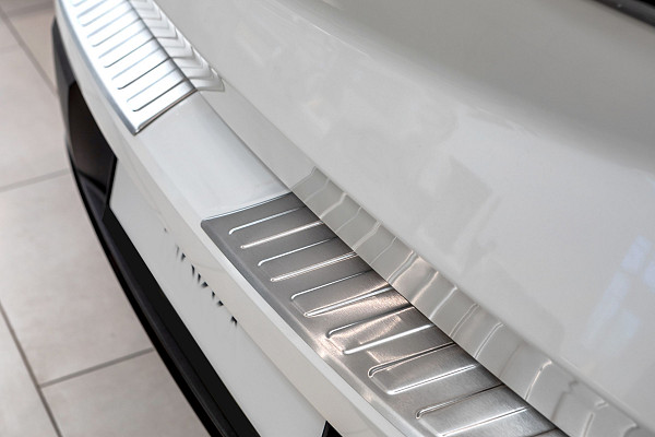 Stainless Steel Rear Bumper Protector Compatible With Opel Mokka II 01.2021-> Rearguard, Tailored Fit Bumper Guard,  Loading Edge Protector- Colour Dark Grey Brushed Stainless Steel