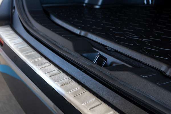 Stainless Steel Rear Bumper Protector Compatible With Toyota RAV4 01.2019-> Rearguard, Tailored Fit Bumper Guard,  Loading Edge Protector- Colour Matte Black Powdercoated Stainless Steel