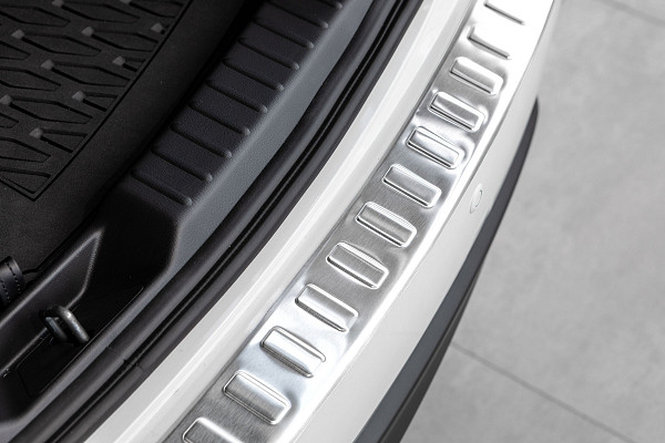 Stainless Steel Rear Bumper Protector Compatible With Mazda CX-5 05.2017-> Rearguard, Tailored Fit Bumper Guard,  Loading Edge Protector- Colour Brushed Stainless Steel