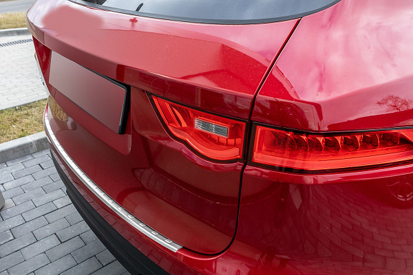 Stainless Steel Rear Bumper Protector Compatible With Jaguar F-Pace 01.2016-> Rearguard, Tailored Fit Bumper Guard,  Loading Edge Protector- Colour Brushed Stainless Steel