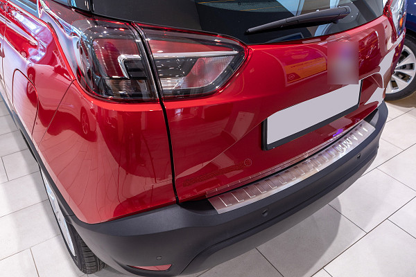 Edelstahl Ladekantenschutz passend für Opel Crossland X BJ. 6.2017-7.2024 Stoßstangenschutz passgenau mit Abkantung V2A Hochglanz Poliert (CHROM)