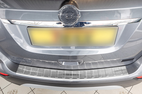 Stainless Steel Rear Bumper Protector Compatible With Opel Mokka X 07.2016-06.2019 Rearguard, Tailored Fit Bumper Guard,  Loading Edge Protector- Colour Polished Stainless Steel (Chrome)