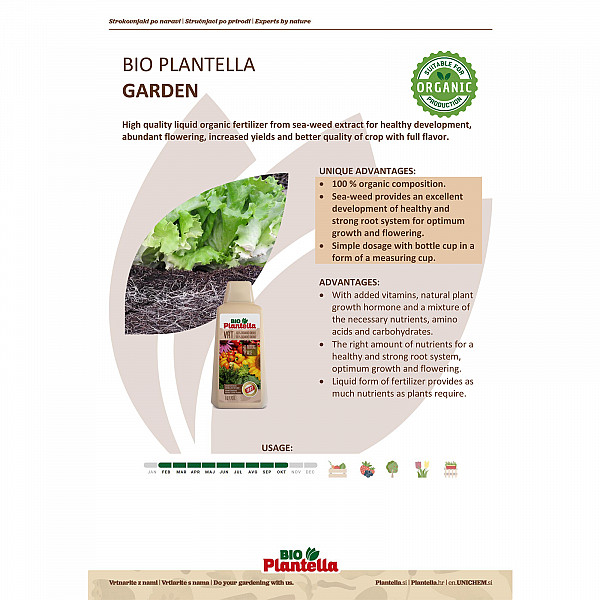 Liquid Biostimulant BIO PLANTELLA Garden 1 Liter – for Vegetables, Herbs & Ornamental Plants – 100% Organic with Seaweed Extract – Promotes Roots, Bloom & Harvest – Vegan, Natural Plant Care