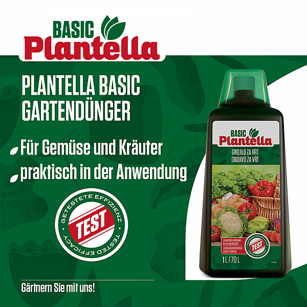 PLANTELLA Basic Garden Fertilizer 1L – Liquid All-Purpose Fertilizer for Vegetables, Herbs, Berries & Fruit – For Strong Roots, Healthy Leaves & Rich Harvest – Easy to Use, 100% Effective