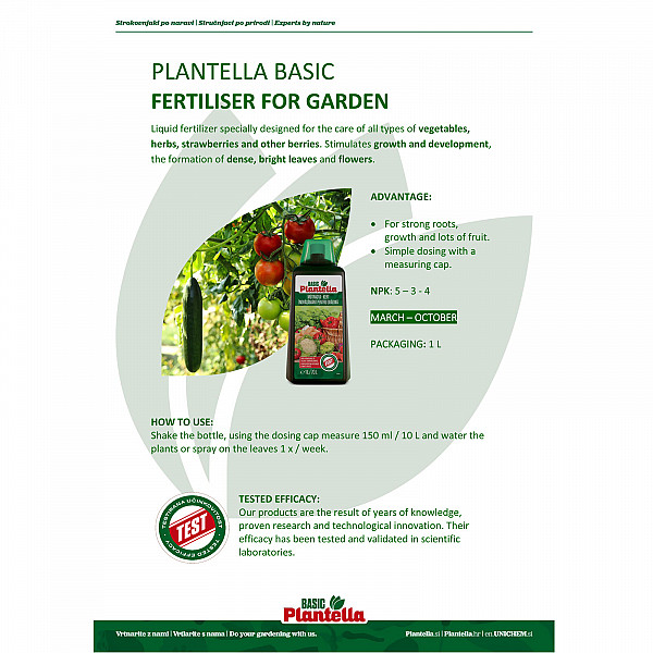 PLANTELLA Basic Garden Fertilizer 1L – Liquid All-Purpose Fertilizer for Vegetables, Herbs, Berries & Fruit – For Strong Roots, Healthy Leaves & Rich Harvest – Easy to Use, 100% Effective