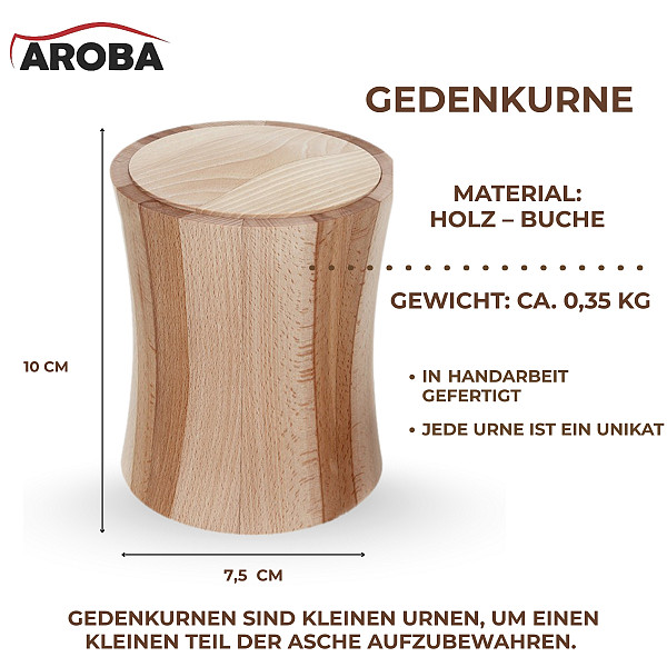 Handgefertigte Mini-Urne aus Buchenholz – Erinnerungsurne – 10 cm hoch – Gedenkurne – Kleine Urne für Tierasche, Teilasche oder Andenken – Natürlich, stilvoll & chemiefrei