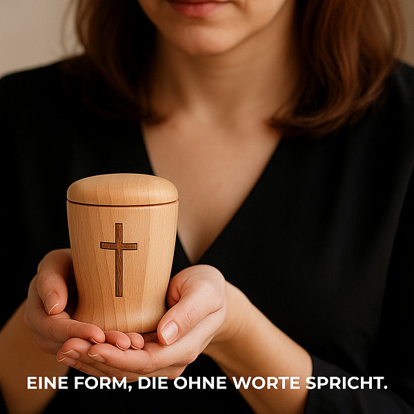 Handgefertigte Mini-Urne aus Buchenholz mit Kreuz-Gravur – Erinnerungsurne – 10 cm hoch – Gedenkurne – Kleine Urne für Teilasche, Tierasche oder Erinnerungsstücke – Symbol für Glaube, Trost & Erinnerung