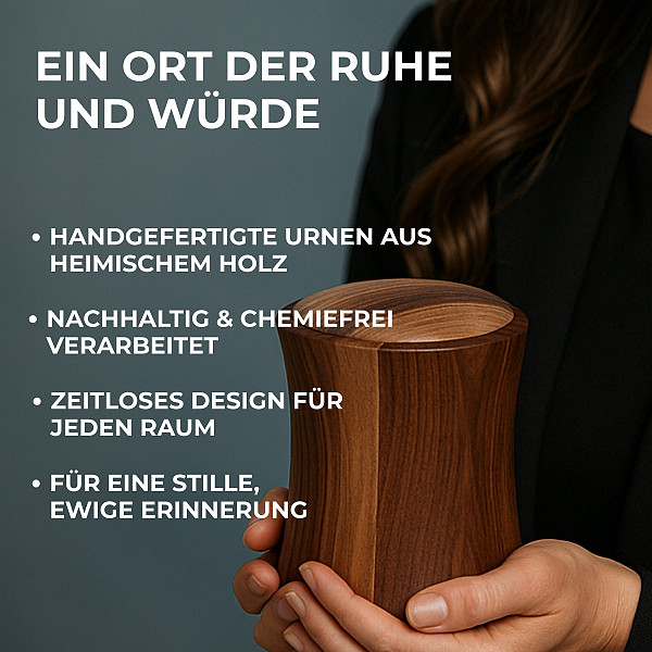 Handgefertigte Mini-Urne aus Walnussholz – Erinnerungsurne in sanft geschwungener Zylinderform – Gedenkurne – 10 cm hoch – Natürlich, chemiefrei & stilvoll für Teilasche oder Tierasche