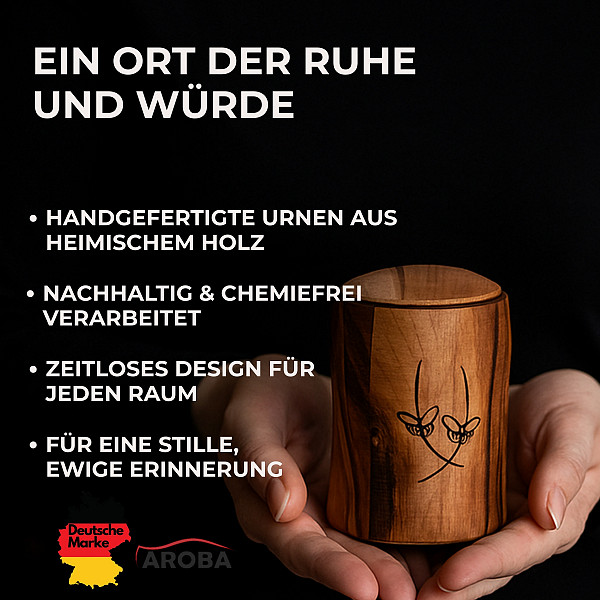 Handgefertigte Mini-Urne aus Walnussholz mit zwei Schmetterlingen – Erinnerungsurne  – 10 cm hoch – Gedenkurne – Kleine Urne für Teilasche, Tierasche oder Erinnerungsstücke – Symbol für Seele, Wandel & Verbundenheit
