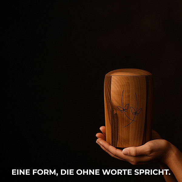 Handgefertigte Mini-Urne aus Walnussholz mit zwei Schmetterlingen – Erinnerungsurne  – 10 cm hoch – Gedenkurne – Kleine Urne für Teilasche, Tierasche oder Erinnerungsstücke – Symbol für Seele, Wandel & Verbundenheit