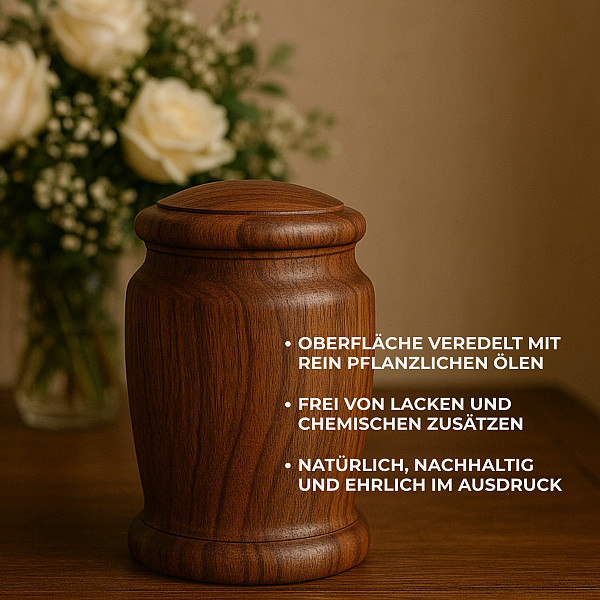 Handgefertigte Mini-Urne aus Walnussholz – Runde Erinnerungsurne mit Maserung – 10 cm hoch – Gedenkurne – Kleine Urne für Teilasche, Tierasche oder Andenken – Natürlich, stilvoll & einzigartig