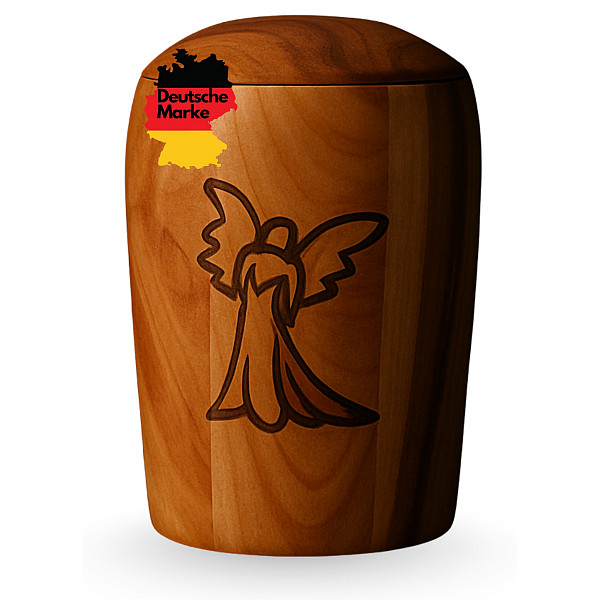 Handcrafted Walnut Wood Urn with Angel Engraving – 5L Natural Memorial Urn for Adult Ashes – Symbol of Comfort, Hope & Spiritual Connection – Fits Ash Capsule – Elegant & Chemical-Free
