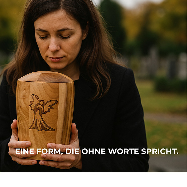 Handcrafted Walnut Wood Urn with Angel Engraving – 5L Natural Memorial Urn for Adult Ashes – Symbol of Comfort, Hope & Spiritual Connection – Fits Ash Capsule – Elegant & Chemical-Free